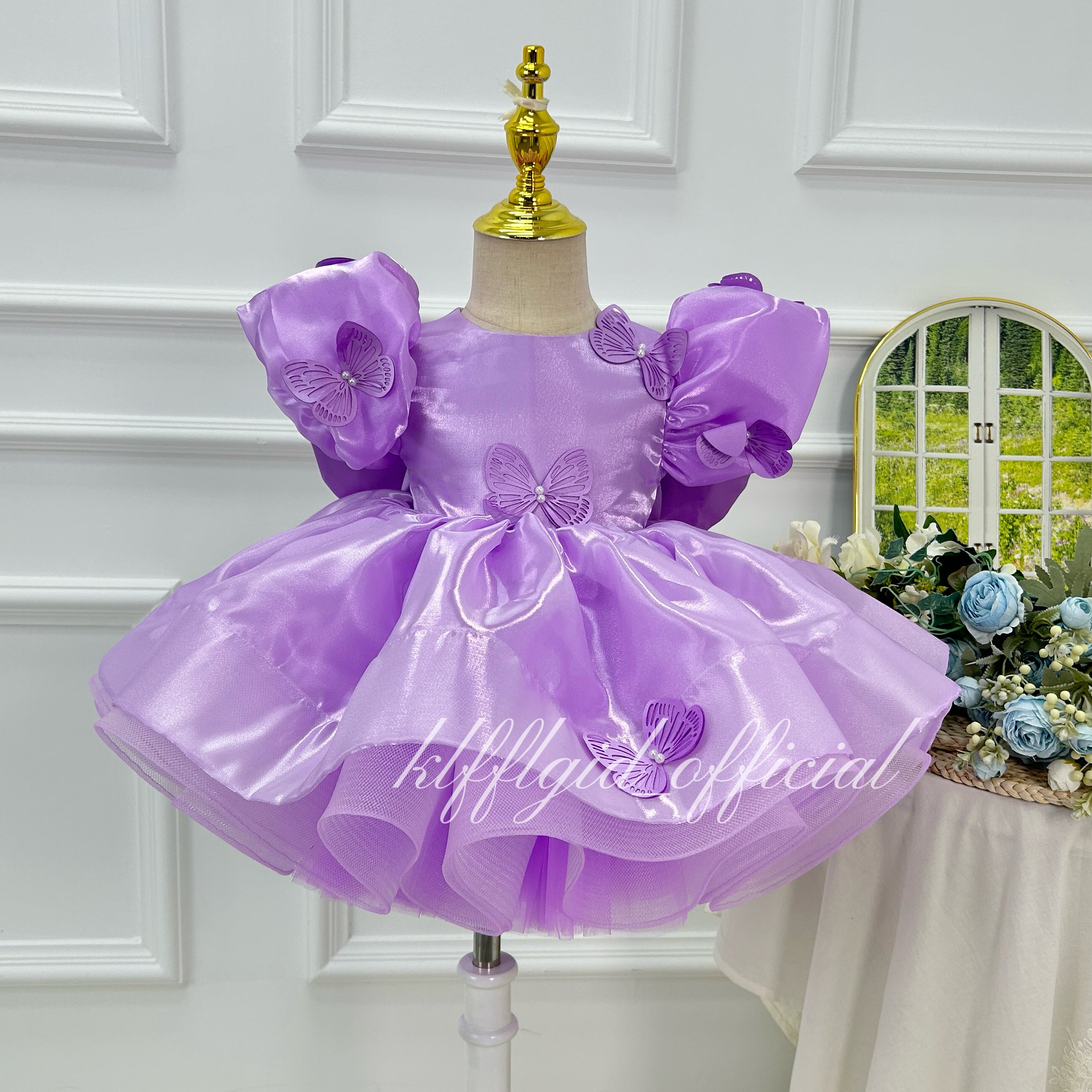 Baby 1st Birthday Tulle Dress with Large Bow for Pageant | KLFFIGID