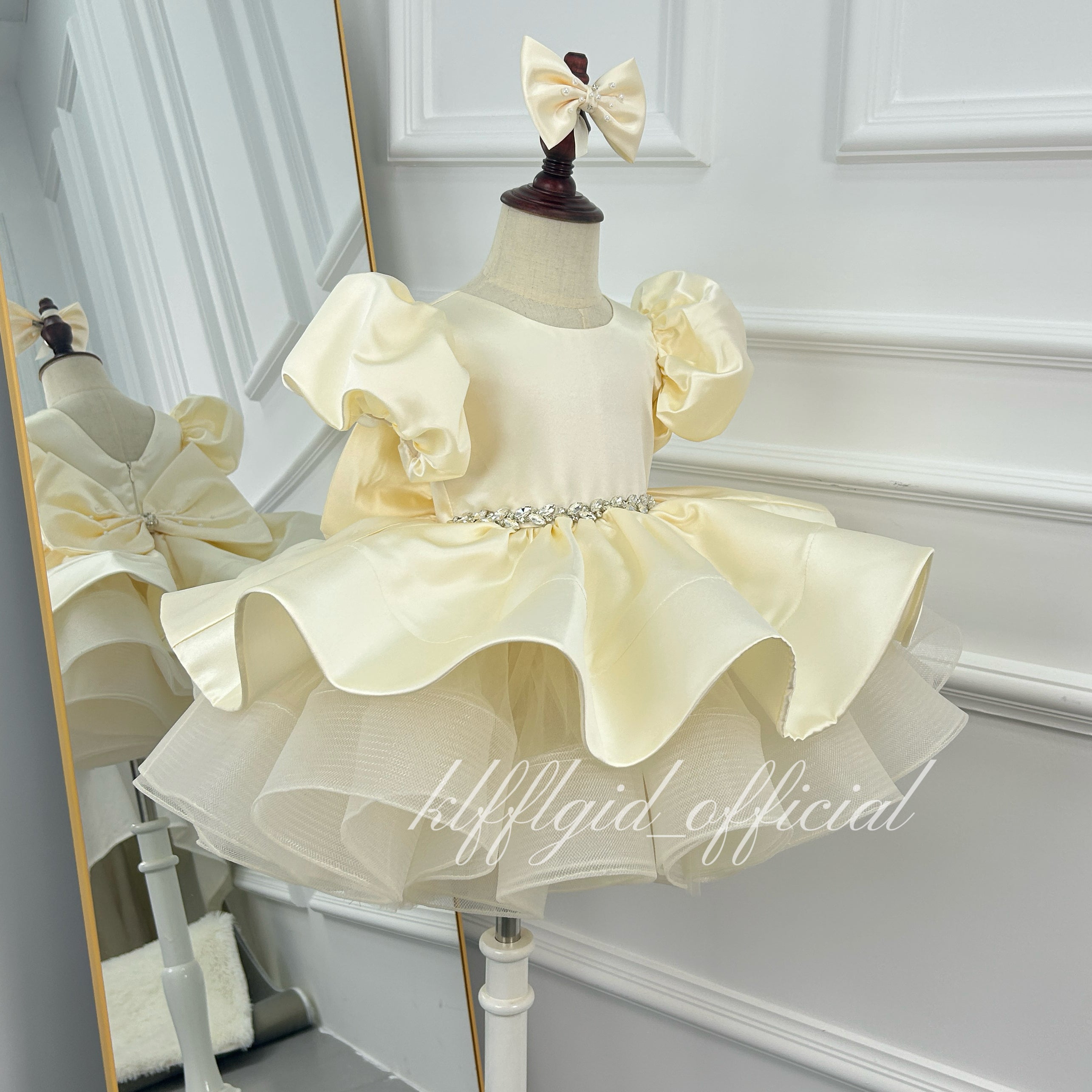 Baby Birthday Dress Girls' Puff-Sleeve Evening Gown for Stage Runway Shows | KLFFIGID