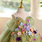 Green flower dress, fairy elegant girl dress, birthday party baby dress, Christmas New Year dress