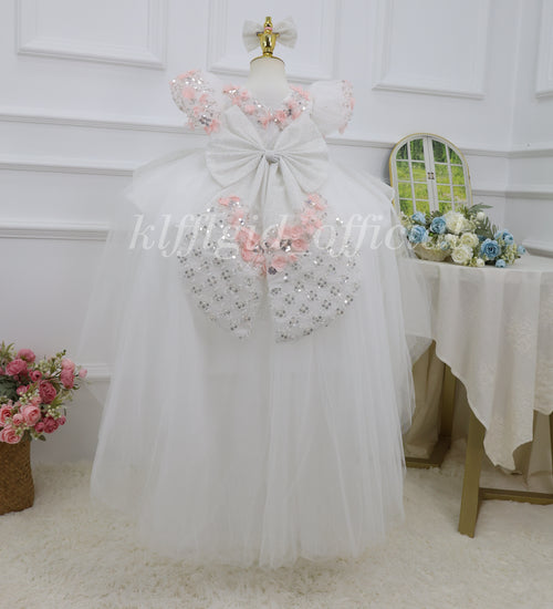Baby Girl Big Bow Birthday Dress Gorgeous girl wedding flower girl dress | KLFFLGID