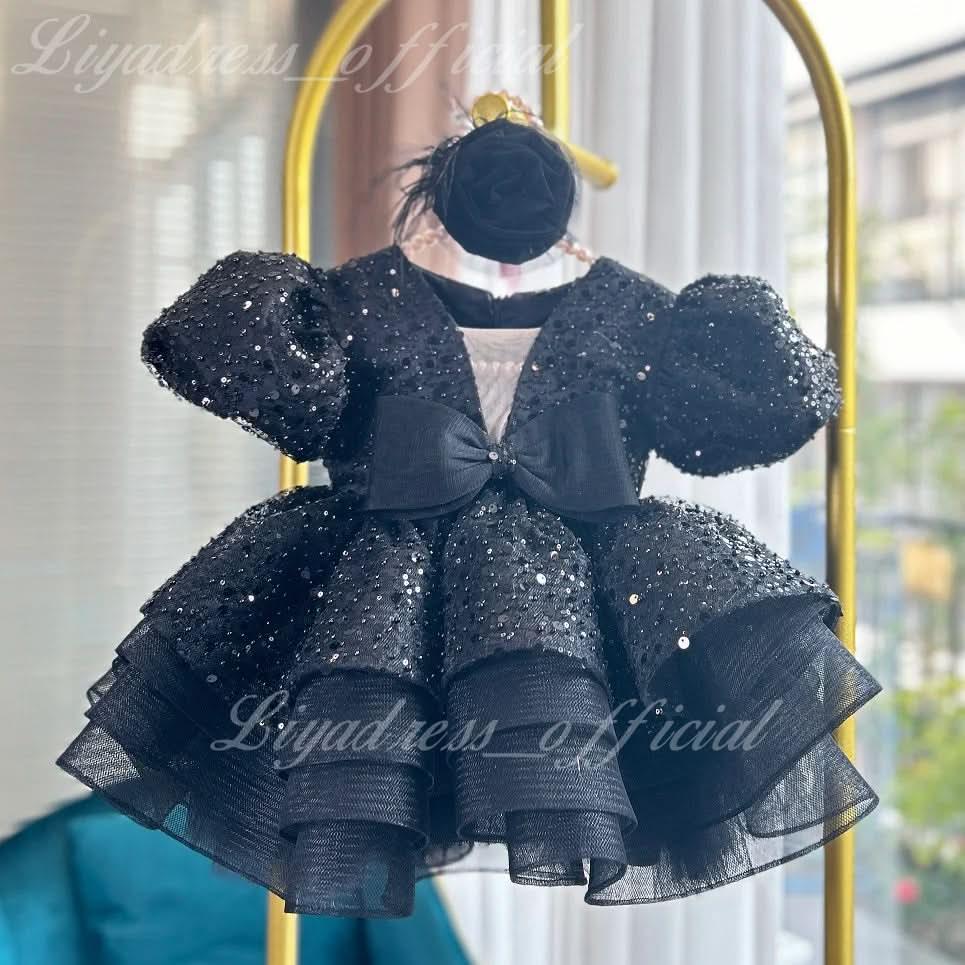 Girls High End Puff Sleeve Sequin Princess Party Dress | KLFFIGID