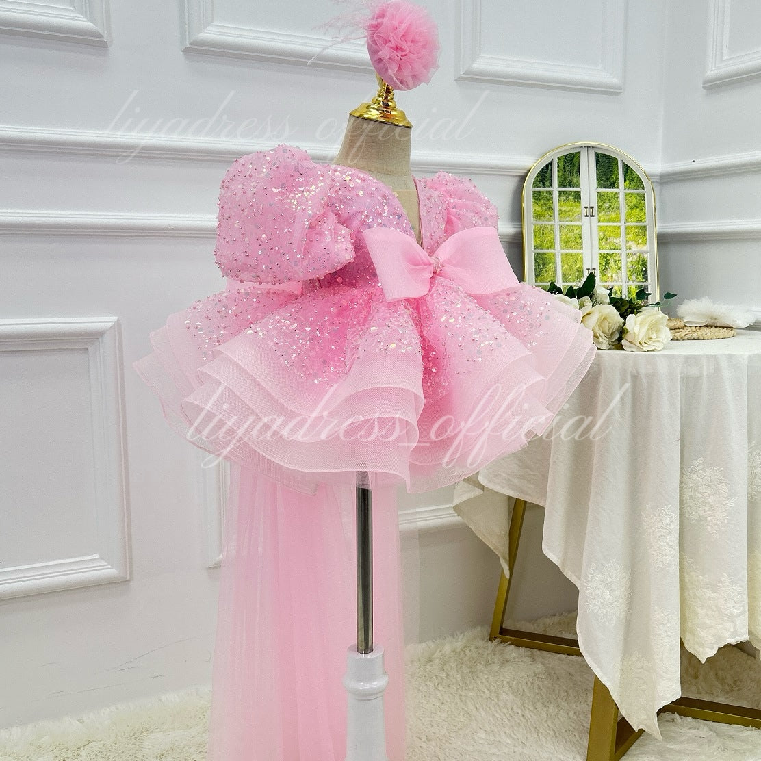 Baby Puff Sleeve Fluffy Tail 1st Birthday Party Princess Dress | KLFFIGID