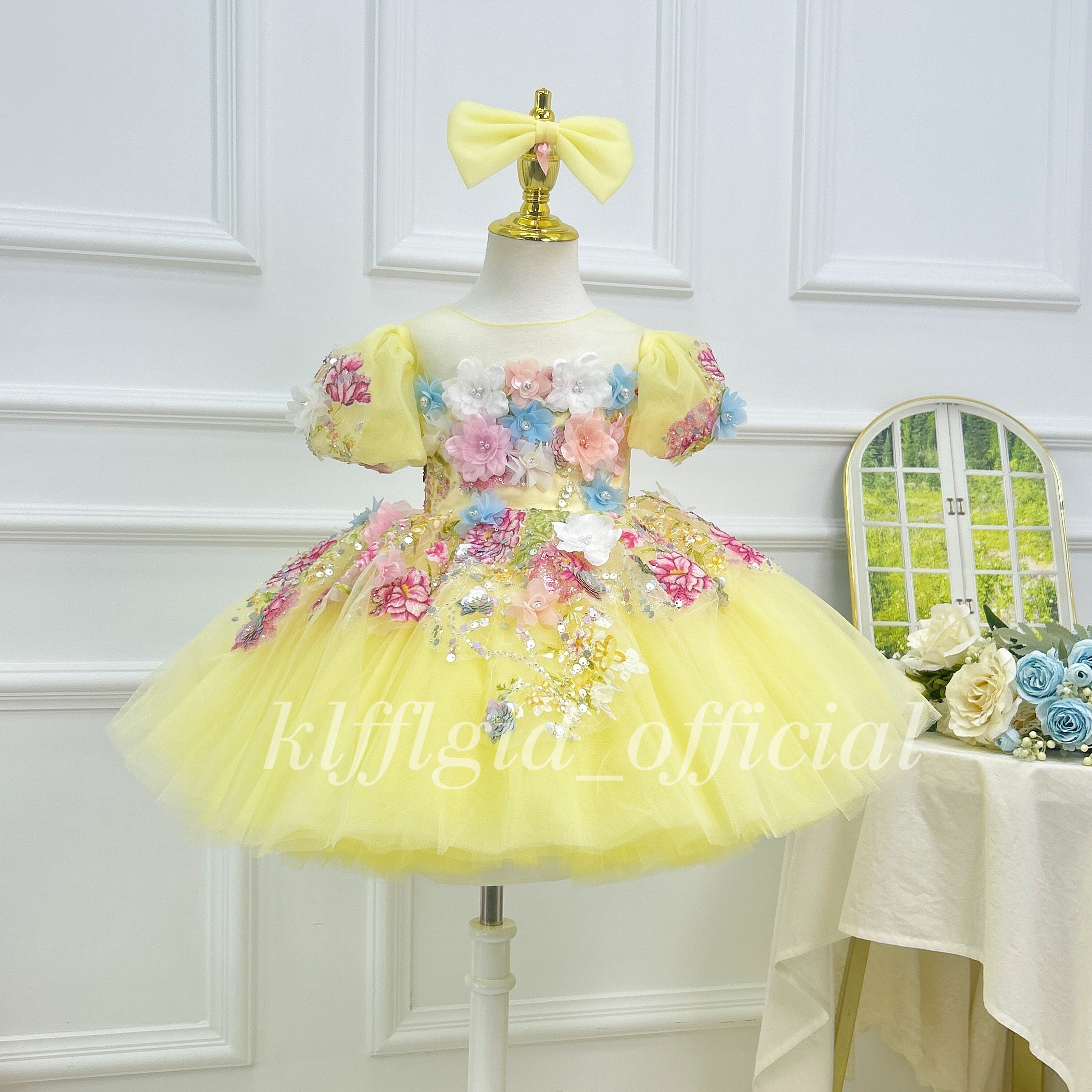3D Floral Fairy Princess & Flower Girl Pageant Dress | KLFFLGID