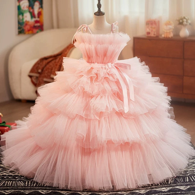 Girls' Elegant Princess Dress, Lace Tulle, Summer Wedding Dress, Party Girls' Princess Dress
