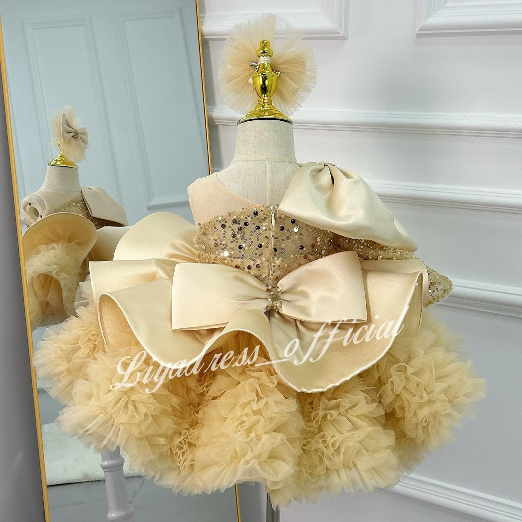 One-Shoulder Mesh Fluffy Stage Performance Dress for Girls | KLFFIGID