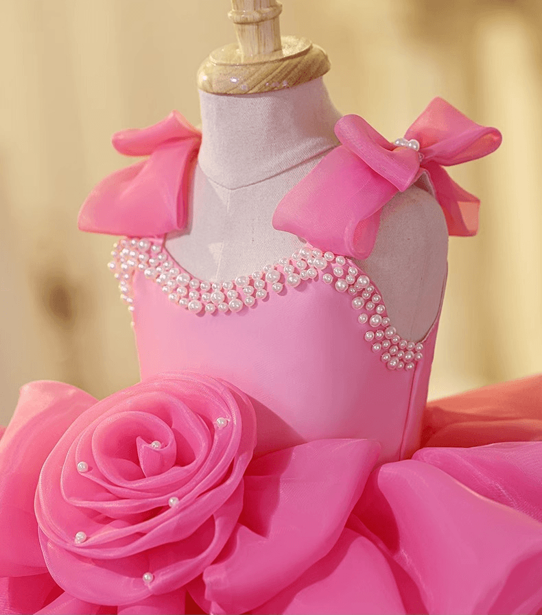 Girls Pearl Rose Sleeveless First Birthday Princess Dress | KLFFIGID