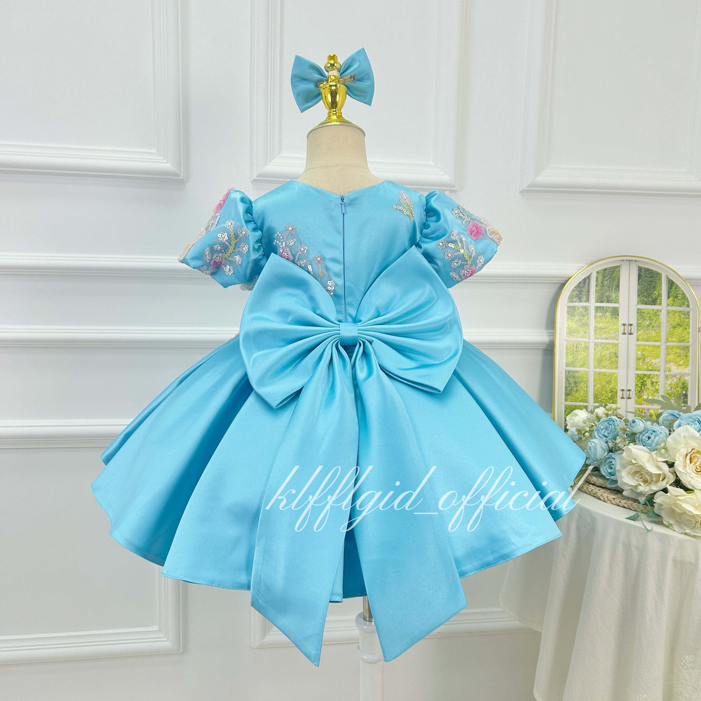 Girls Sequin Tulle Princess Dress 3D Floral Flower Girl Dress Baby's birthday outfit | KLFFIGID