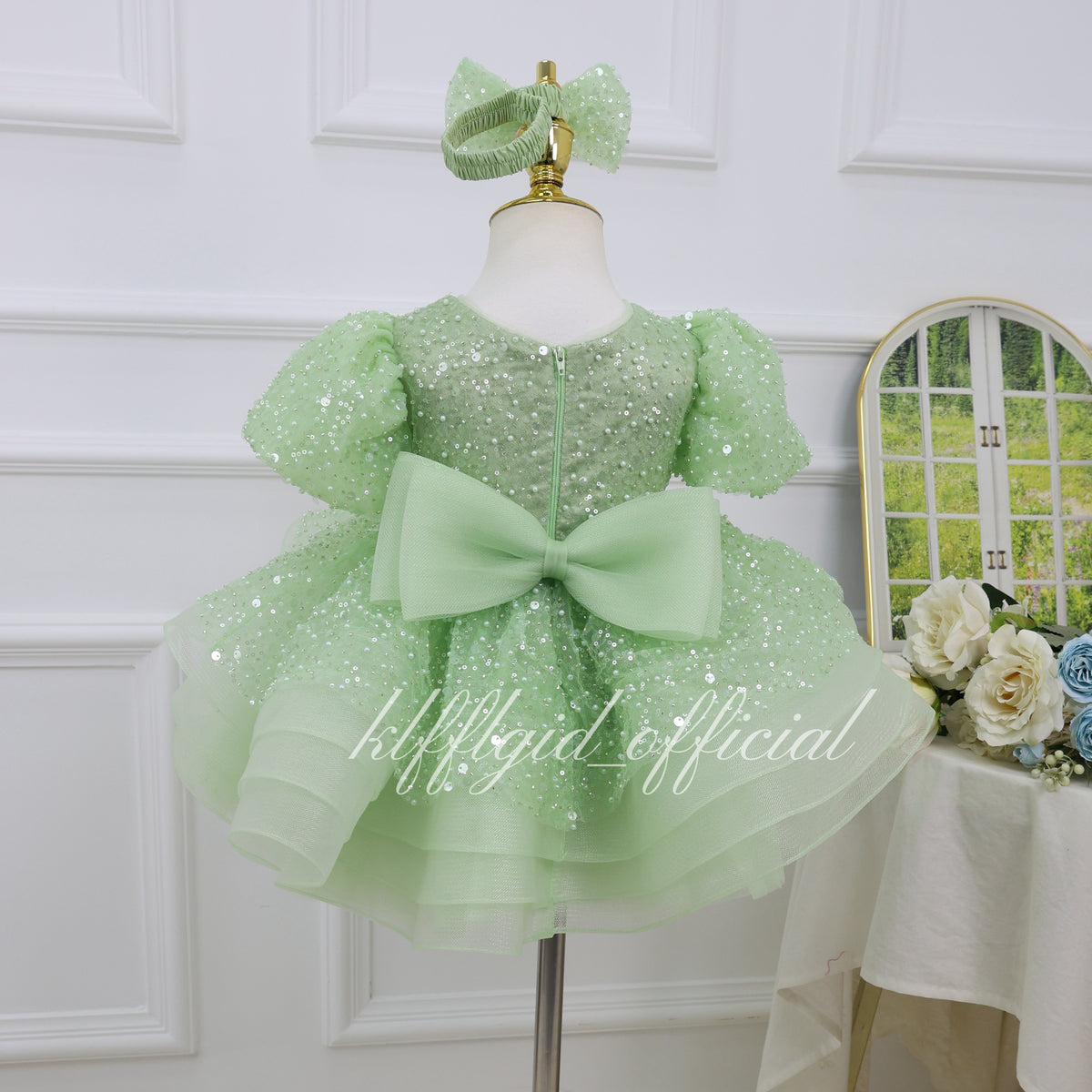 Baby Girls Luxury Champagne Gold Sequin Hi-Low Princess Dress Wedding Flower Dress | KLFFLGID