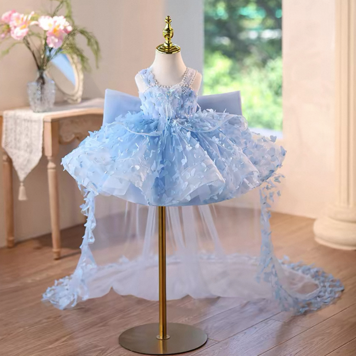 Cute Toddlers Birthday Dress Elegant Pageant Gown with 3D Butterflies | KLFFLGID