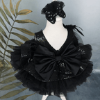 Black Sequin Sleeveless Bow Evening Gown Dress for Girls | KLFFIGID
