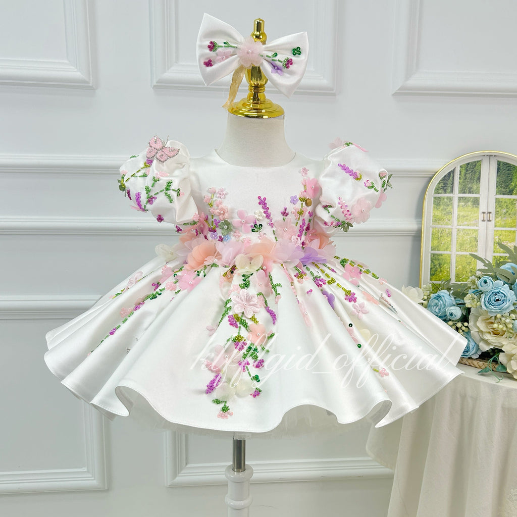 3D Floral Party Dress Baby Birthday Dress Elegant pageant gown｜KLFFIGID