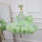 Baby Girl High Neck Sequin Birthday Flower Girl Dress with Train | KLFFLGID