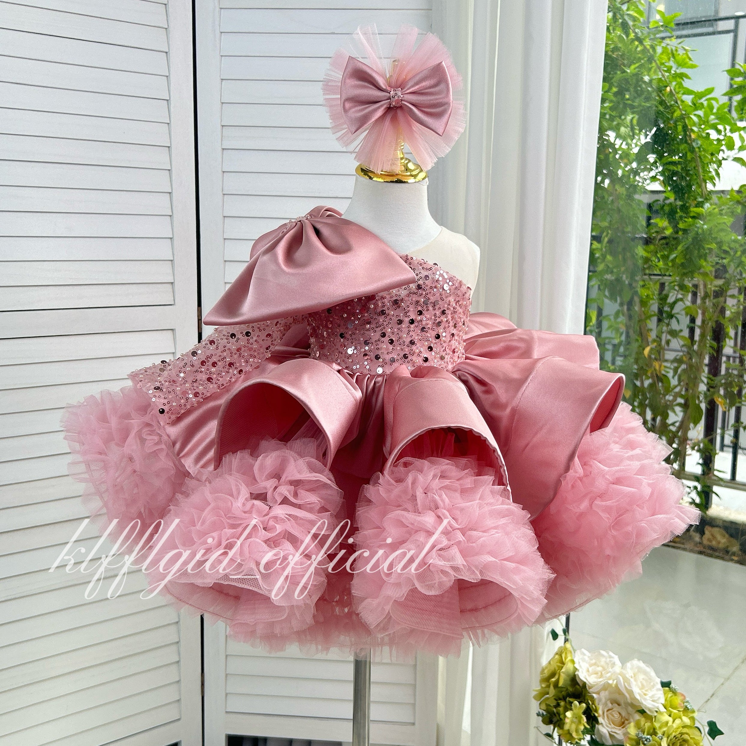 Fashion Baby Birthday Dress Glamorous one-shoulder pageant gown | KLFFLGID