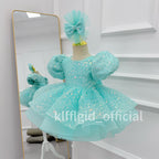 Girls Sequin Puff Sleeve Birthday Princess Dress with Headband | KLFFIGID