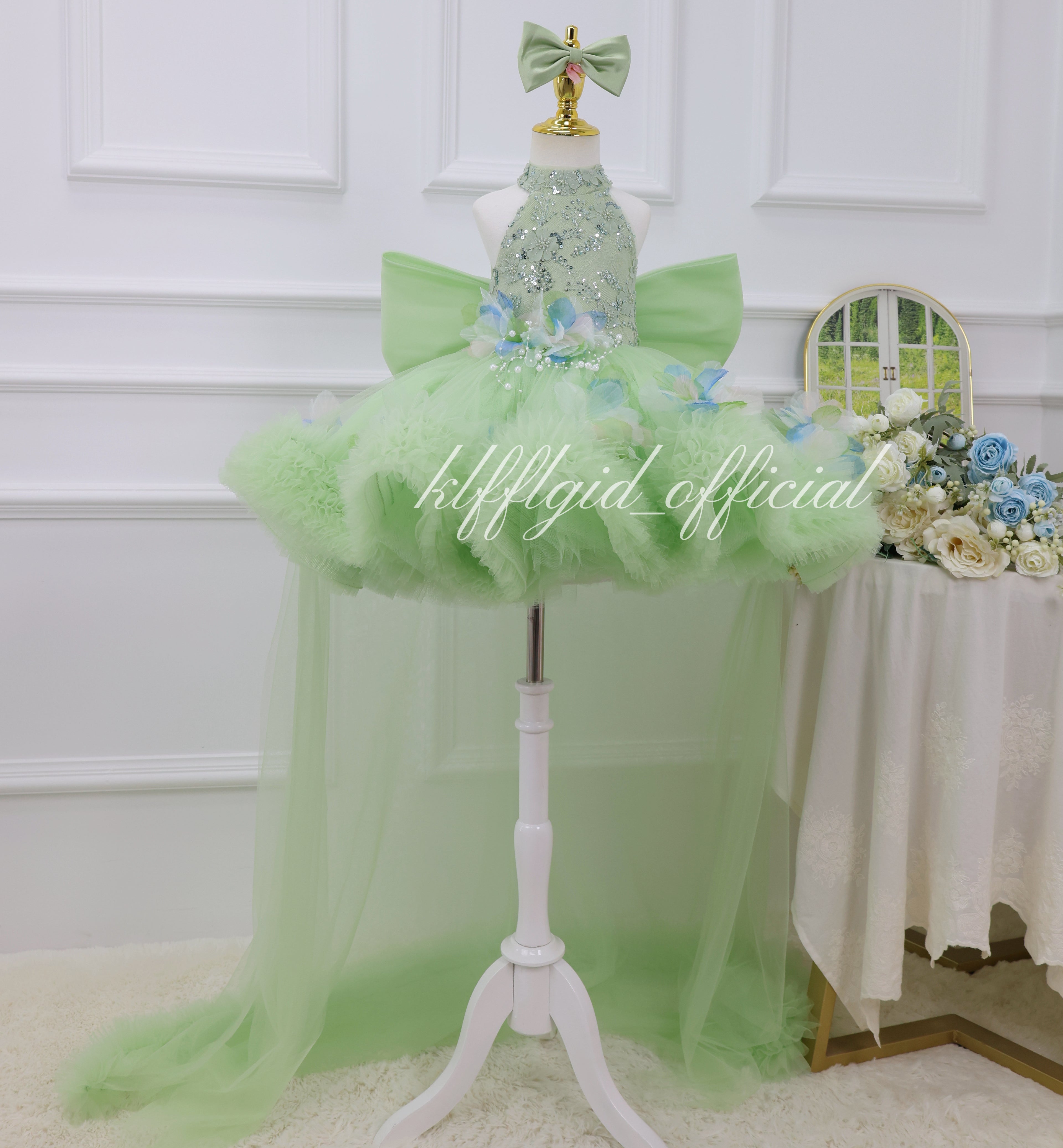 Baby Birthday Dress Gorgeous Flower Girl Dress Toddler Layered Tulle Skirt | KLFFIGID