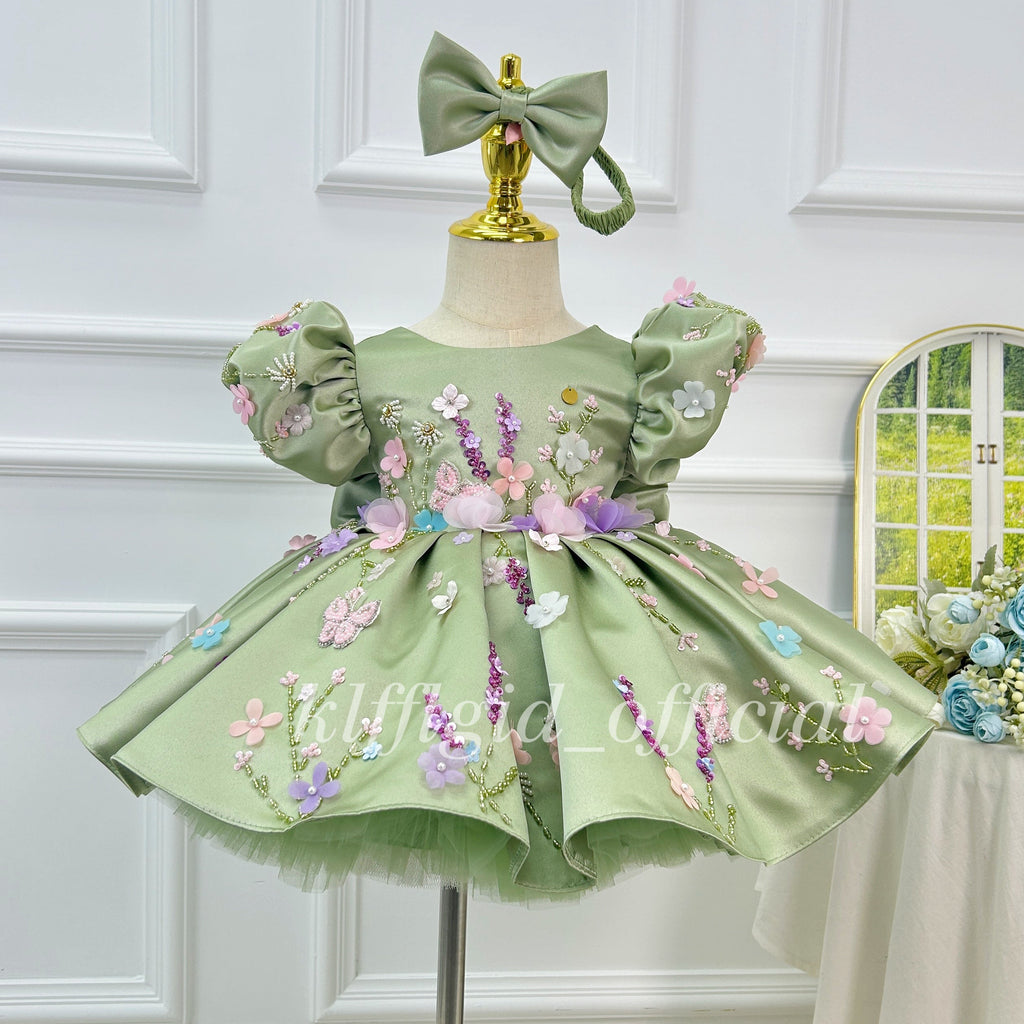 3D Floral Party Dress Baby Birthday Dress Elegant pageant gown｜KLFFIGID