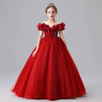 Girls party dress. Pearl sequin one-shoulder maxi dress, suitable for special occasions, evening dresses, Christmas red dresses for girls