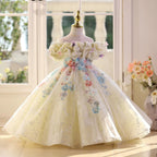 New style butterfly one shoulder girls dress, wedding flower mesh dress, birthday party baby dress, Girls Match Pageant Dress