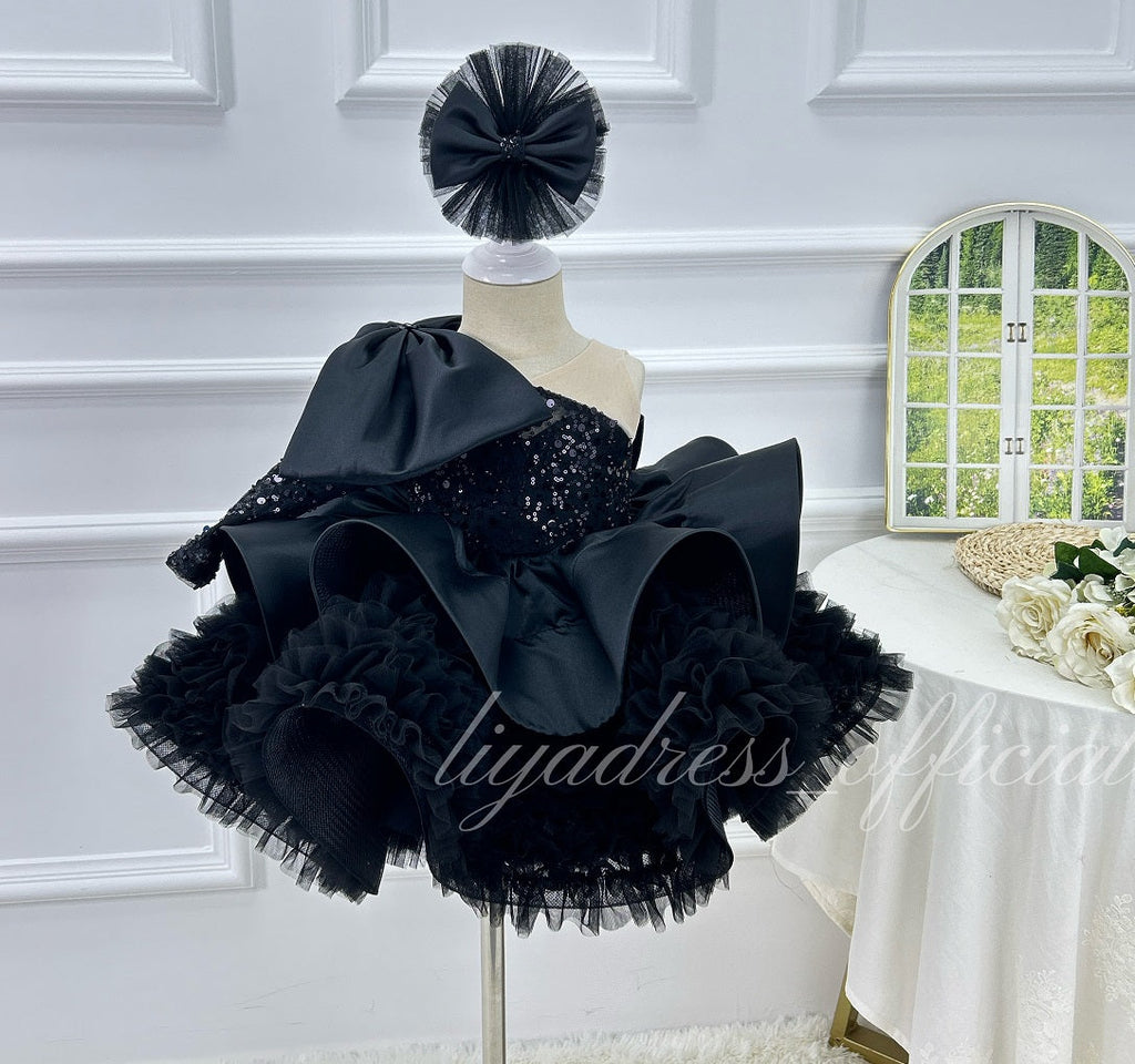 One-Shoulder Mesh Fluffy Stage Performance Dress for Girls | KLFFIGID
