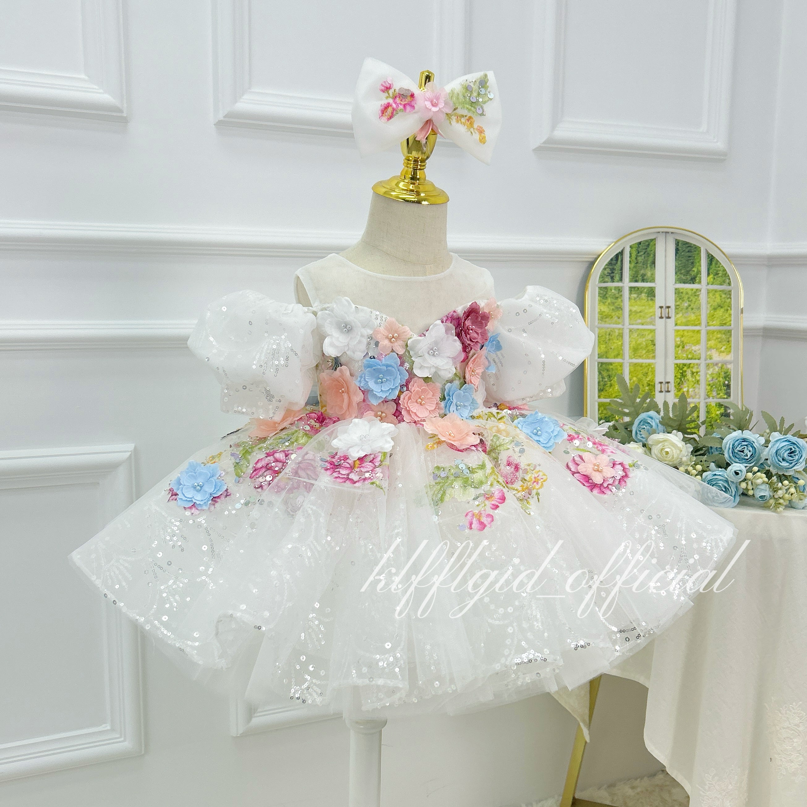 Elegant 3D Floral Flower Girl Princess Dress for Weddings | KLFFIGID