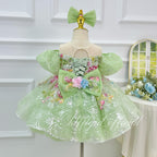 Elegant 3D Floral Flower Girl Princess Dress for Weddings | KLFFIGID