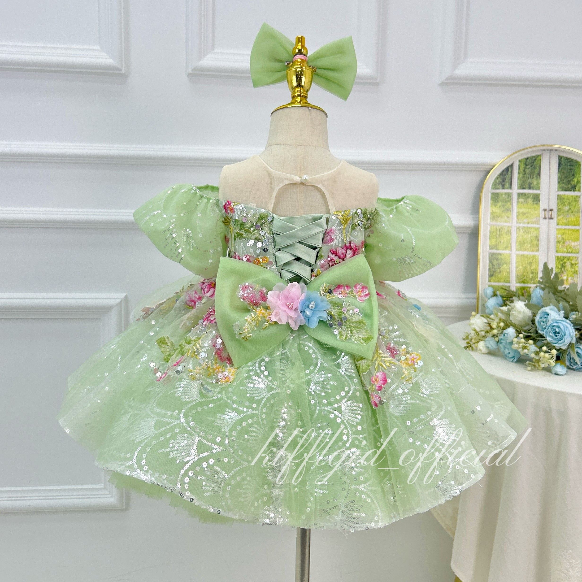 Elegant 3D Floral Flower Girl Princess Dress for Weddings | KLFFIGID