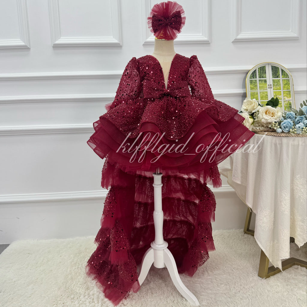 Luxury Champagne Gold Sequin Princess Dress for Girls | KLFFIGID