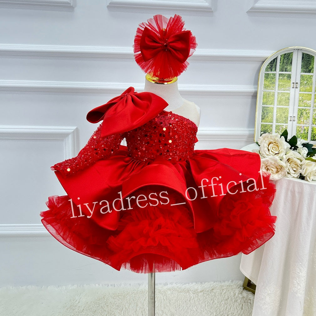 One-Shoulder Mesh Fluffy Stage Performance Dress for Girls | KLFFIGID