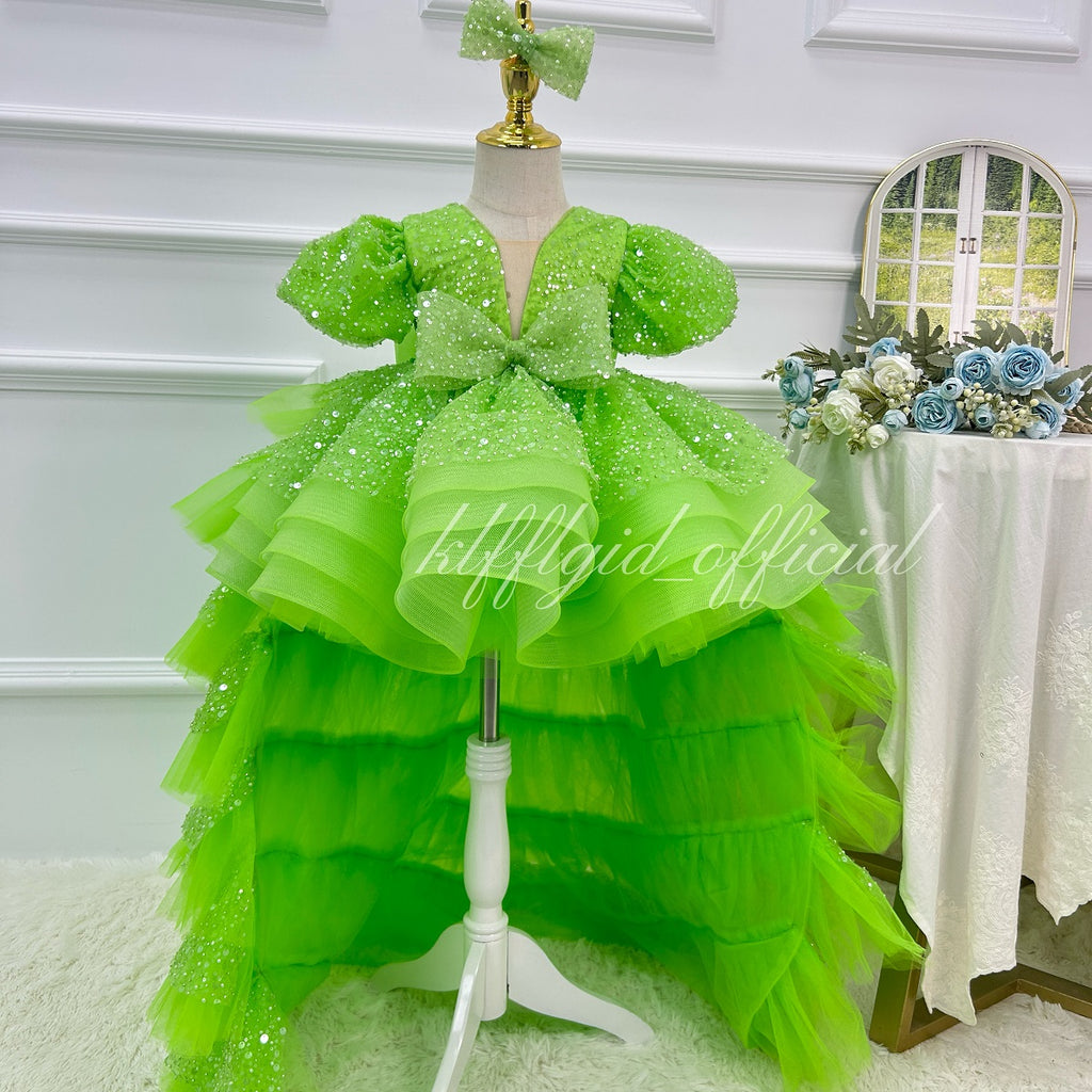 girl formal dress Sparkly short-sleeve princess gown for kids｜KLFFIGID