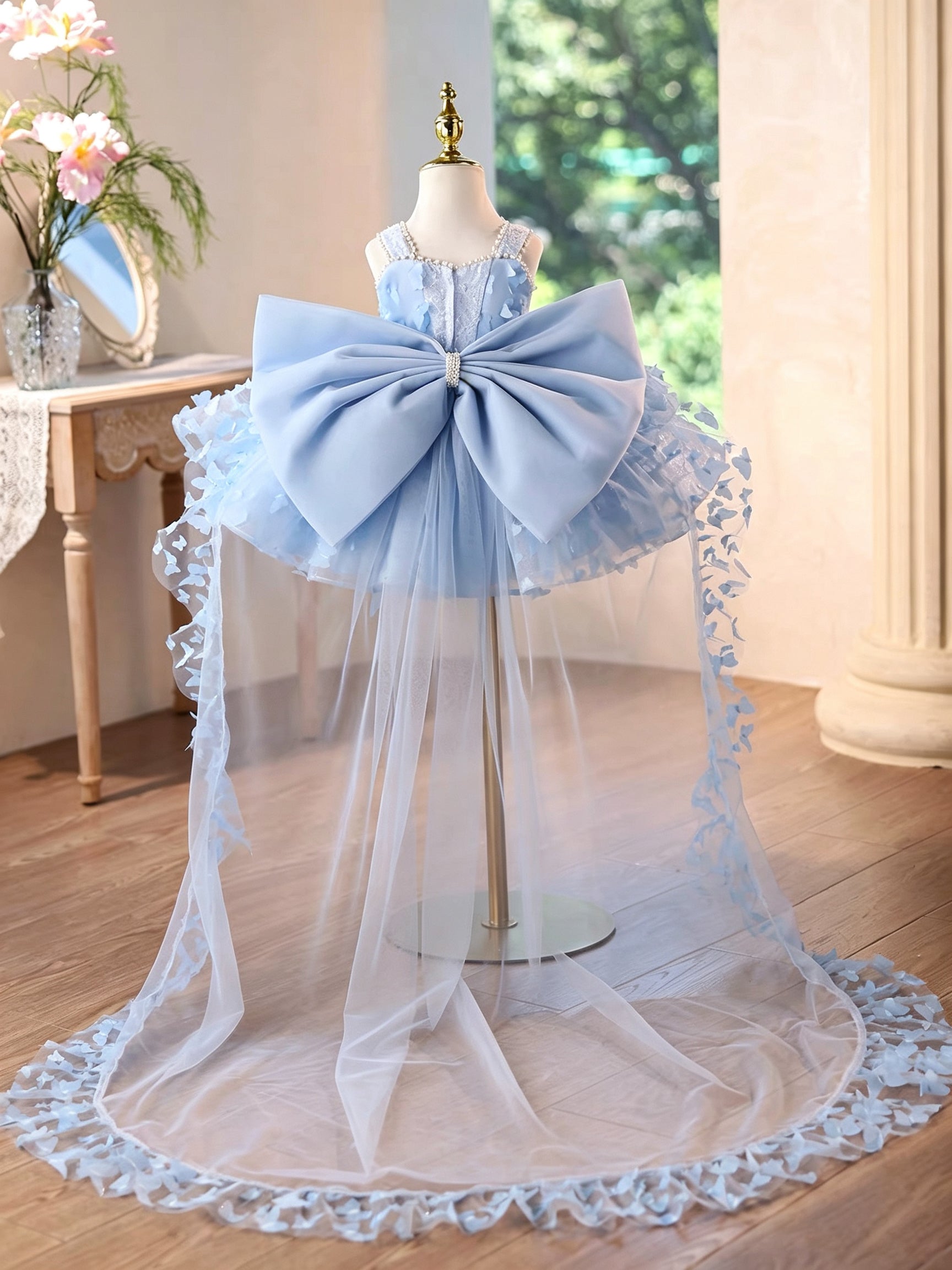 Cute Toddlers Birthday Dress Elegant Pageant Gown with 3D Butterflies | KLFFLGID