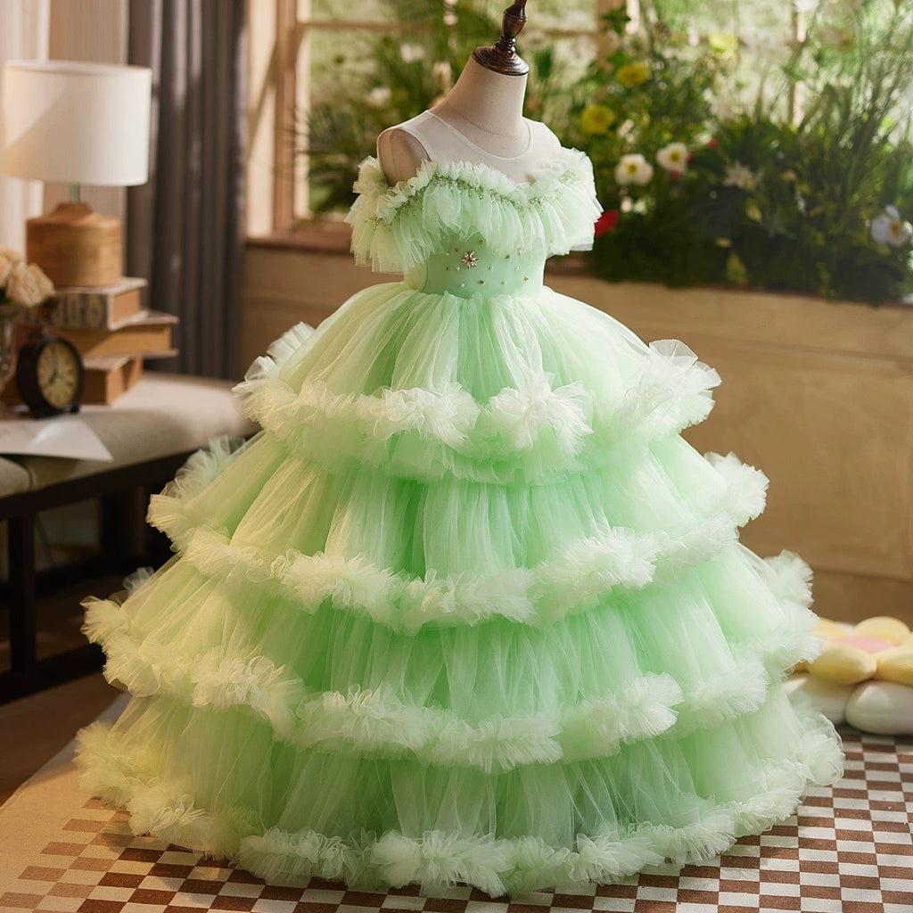 Maxi Birthday Party Dress, Flower Girl Dress, Multilayered, Graduation Dress, Pageant Toddler Gown, Photoshoot Apparel, Backless Dress