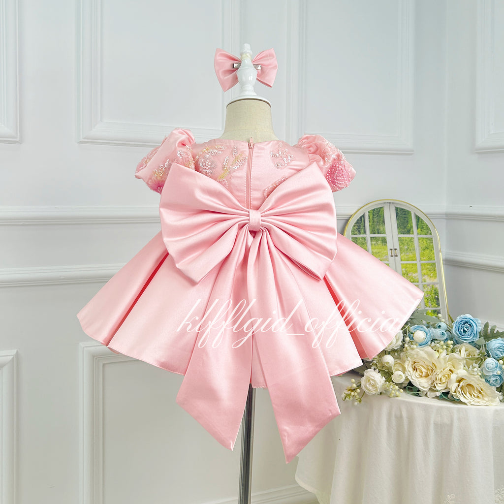 Girls Sequin Tulle Princess Dress 3D Floral Flower Girl Dress Baby's birthday outfit | KLFFIGID