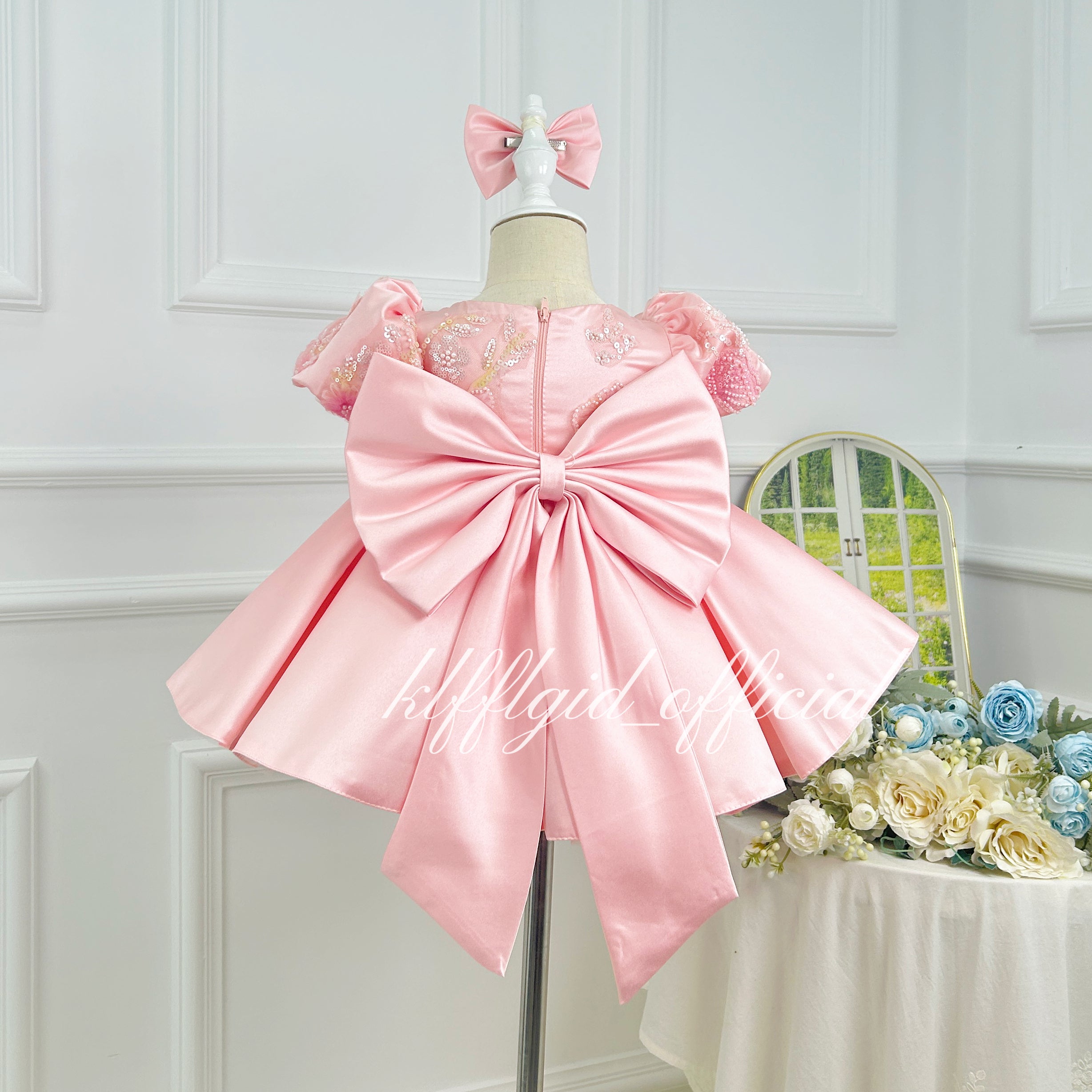 Girls Sequin Tulle Princess Dress 3D Floral Flower Girl Dress Baby's birthday outfit | KLFFIGID