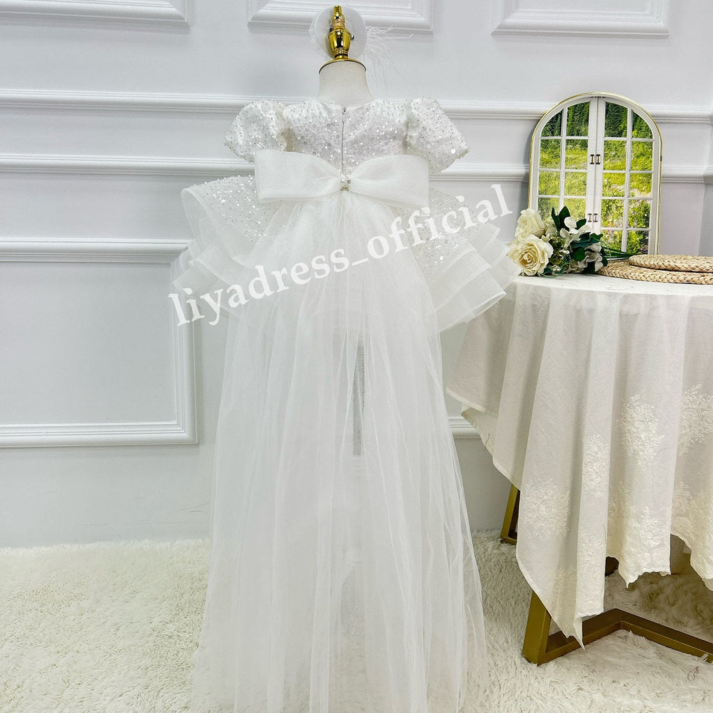 Baby Puff Sleeve Fluffy Tail 1st Birthday Party Princess Dress | KLFFIGID