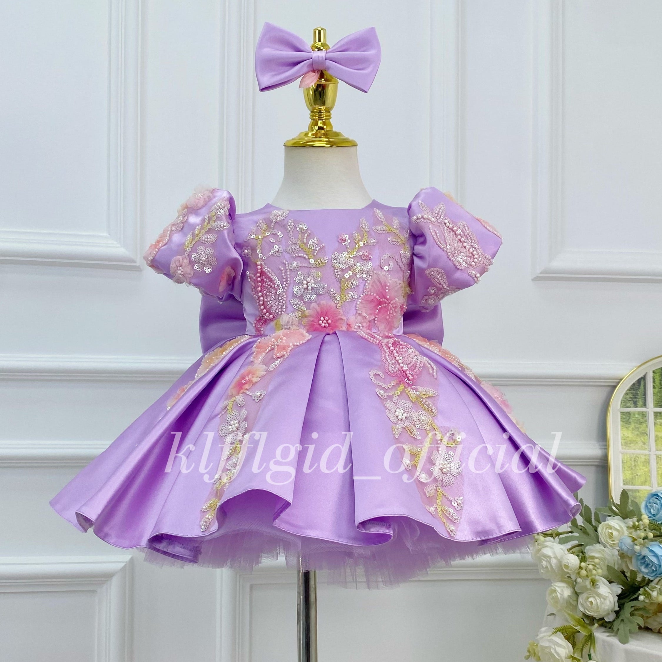 Girls Sequin Tulle Princess Dress 3D Floral Flower Girl Dress Baby's birthday outfit | KLFFIGID