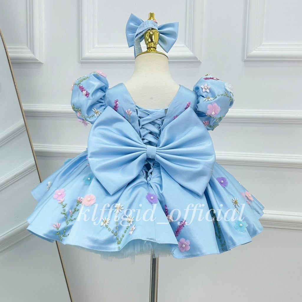 3D Floral Party Dress Baby Birthday Dress Elegant pageant gown｜KLFFIGID
