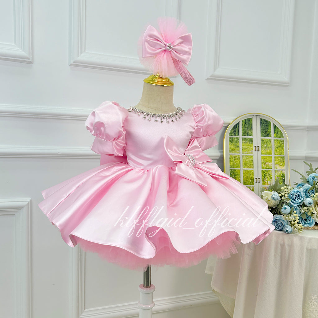 Baby First Birthday Big Bow Flower Girl Wedding Dress | KLFFLGID