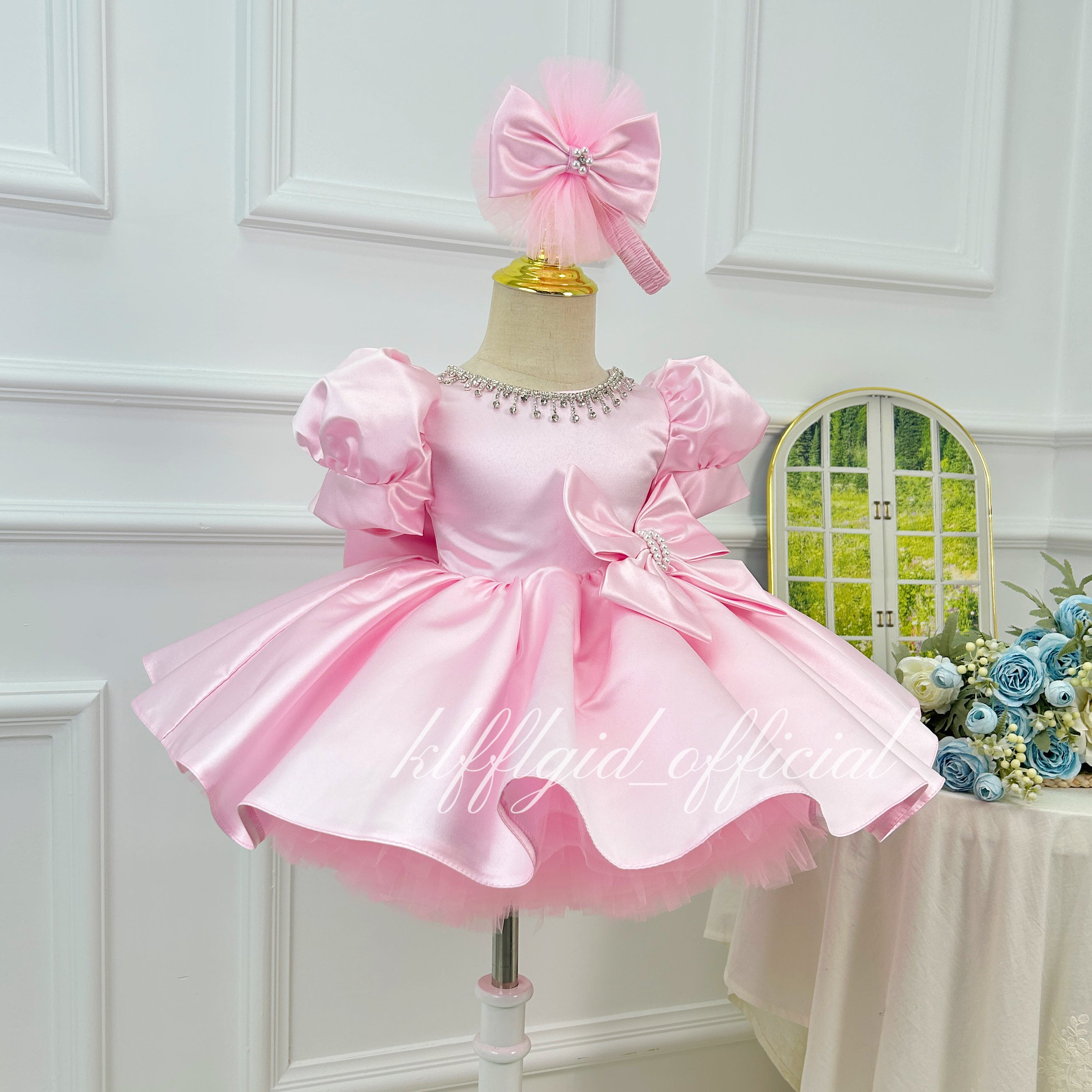 Baby First Birthday Big Bow Flower Girl Wedding Dress | KLFFLGID