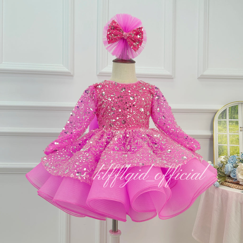 Baby First Birthday & Wedding Flower Girl Dress with Bow Sequins | KLFFIGID