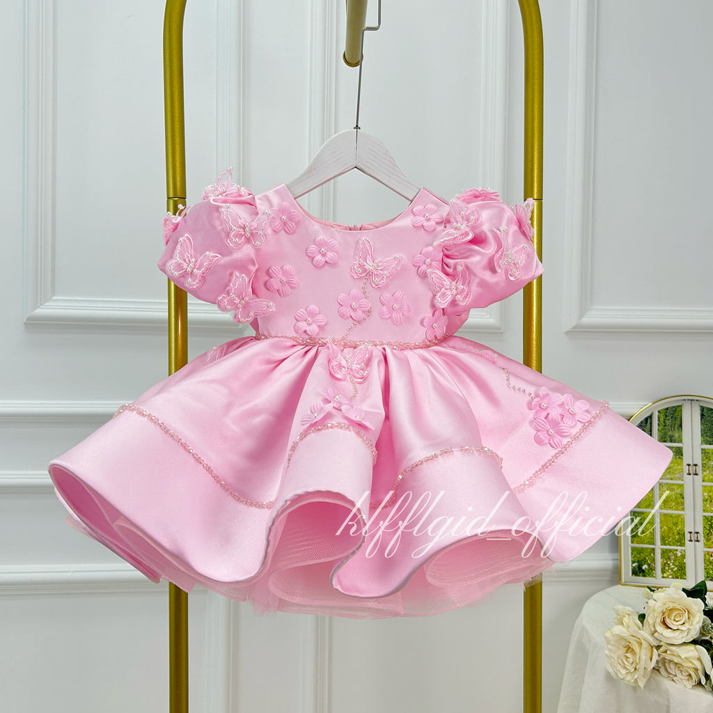 Girls First birthday dress Cute Bow-Back Party Dress with Wing Details Flower Girl Dress | KLFFIGID