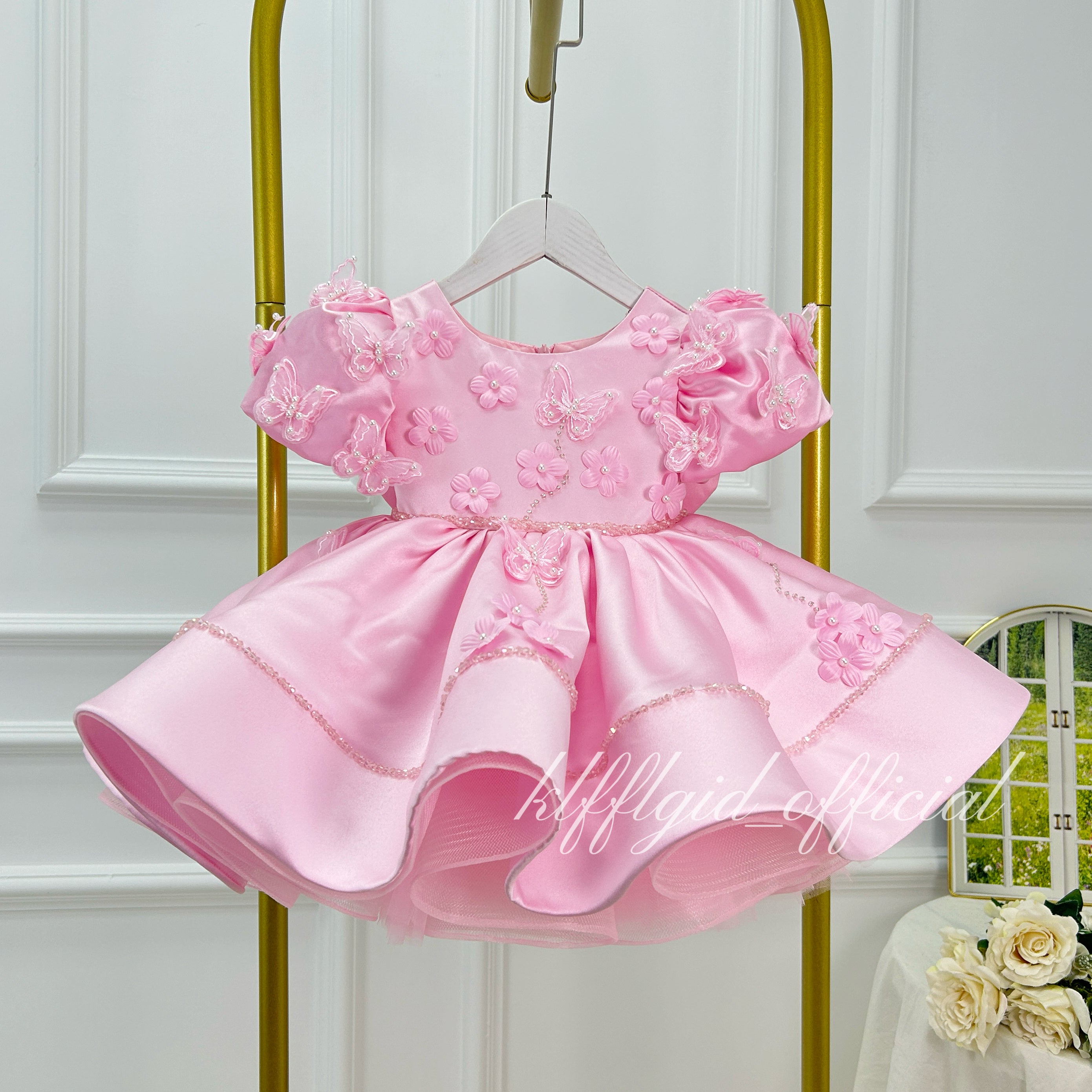 Girls First birthday dress Cute Bow-Back Party Dress with Wing Details Flower Girl Dress | KLFFIGID
