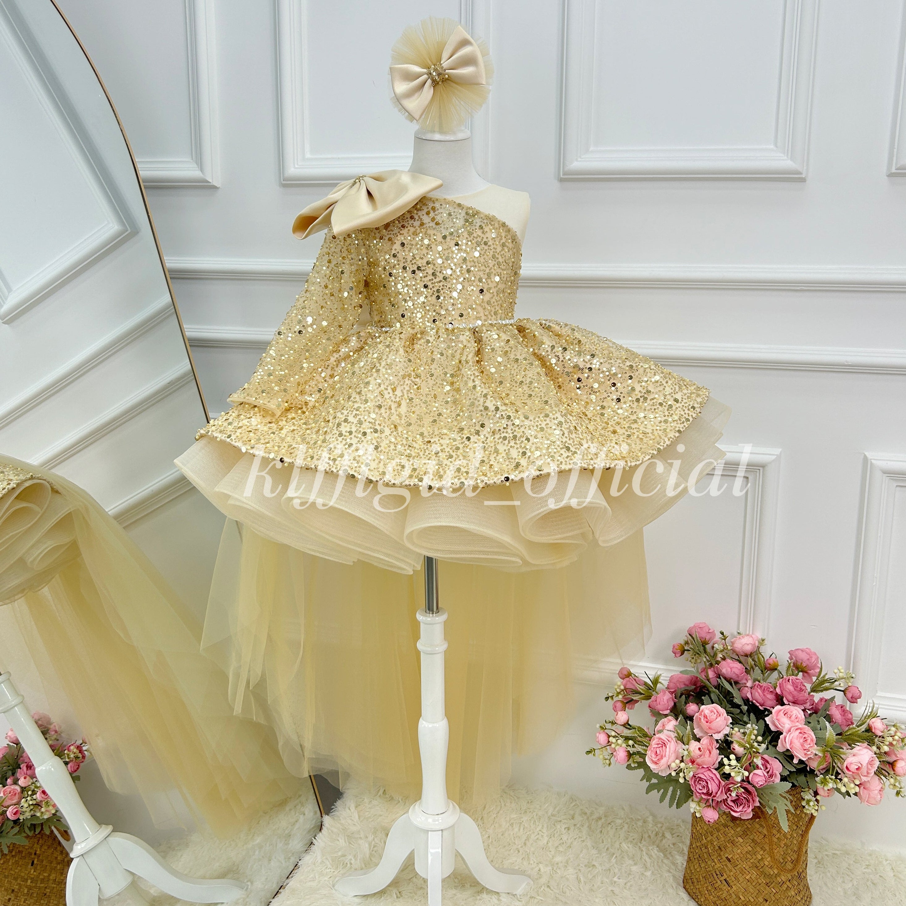 Baby Birthday Flower Girl Sparkly Ball Gown Dress | KLFFIGID