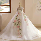 3-12 years old wedding flower girl trailing elegant flower mesh girl evening dress