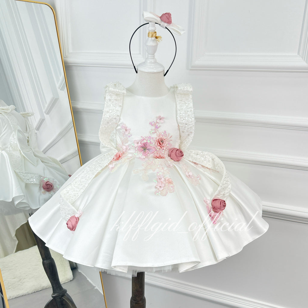 Baby Birthday 3D Floral Dress & Wedding flower girl Dress | KLFFIGID