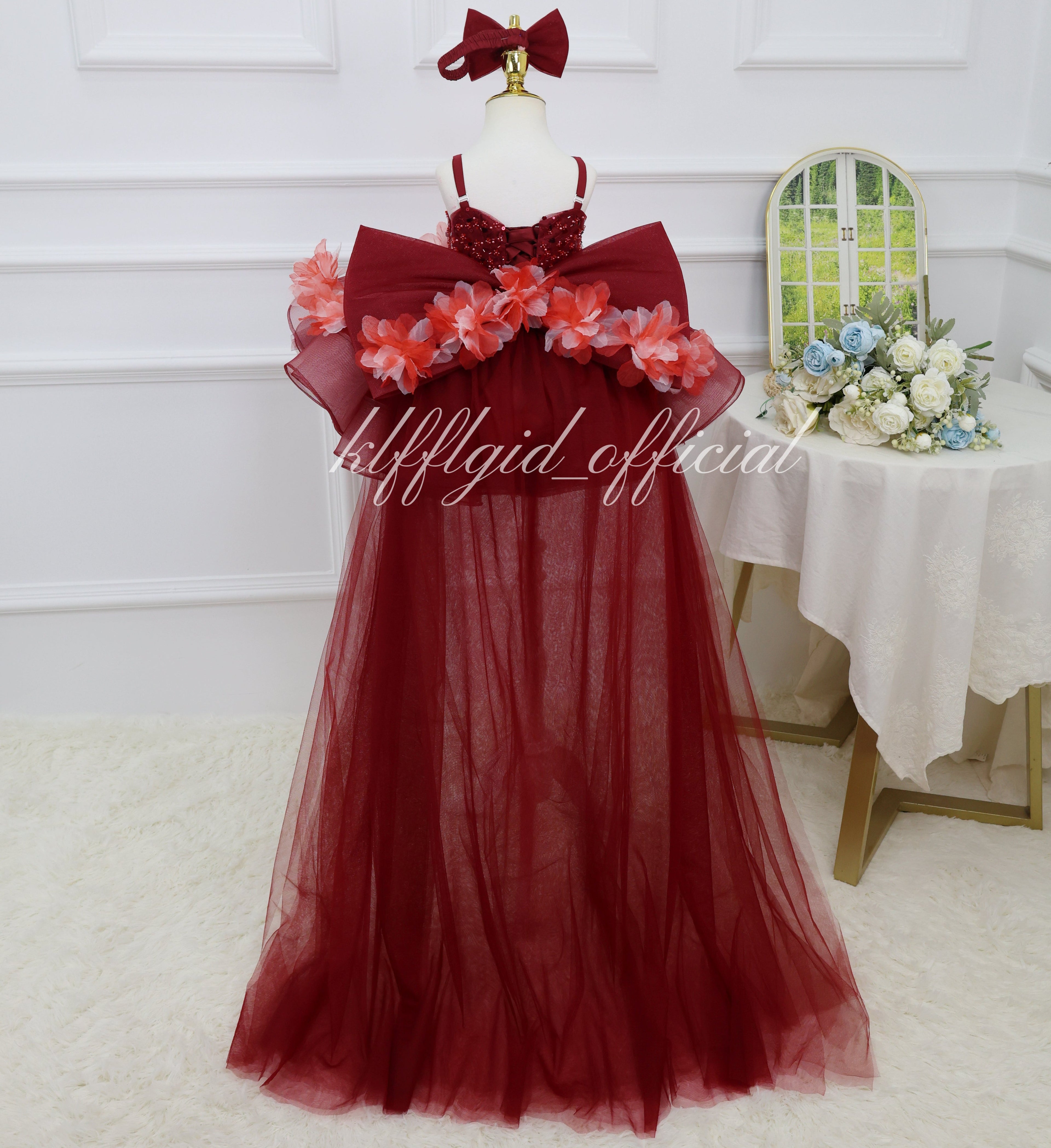 Toddlers Birthday dress Pageant gowns for girls Burgundy Christmas dress  | KLFFLGID