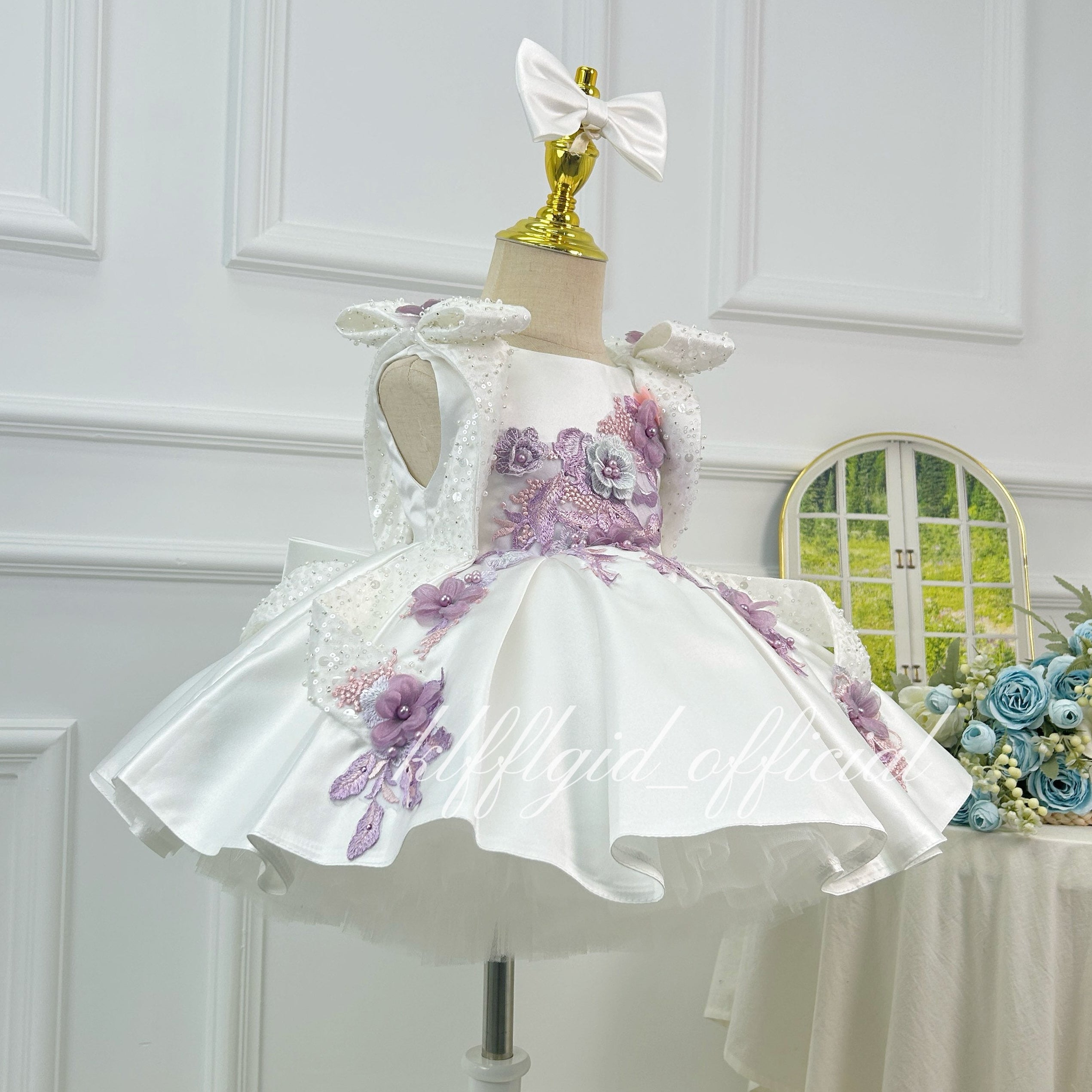 Baby Birthday Dress Gorgeous Flower Girl Dress Floral Embroidery Dress ｜KLFFIGID