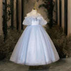 Violin Stage Performance Feather Mesh Elegant Girls Evening Dress
