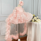 New Bow Long Sleeve Mesh Birthday Party Princess Dress | KLFFIGID