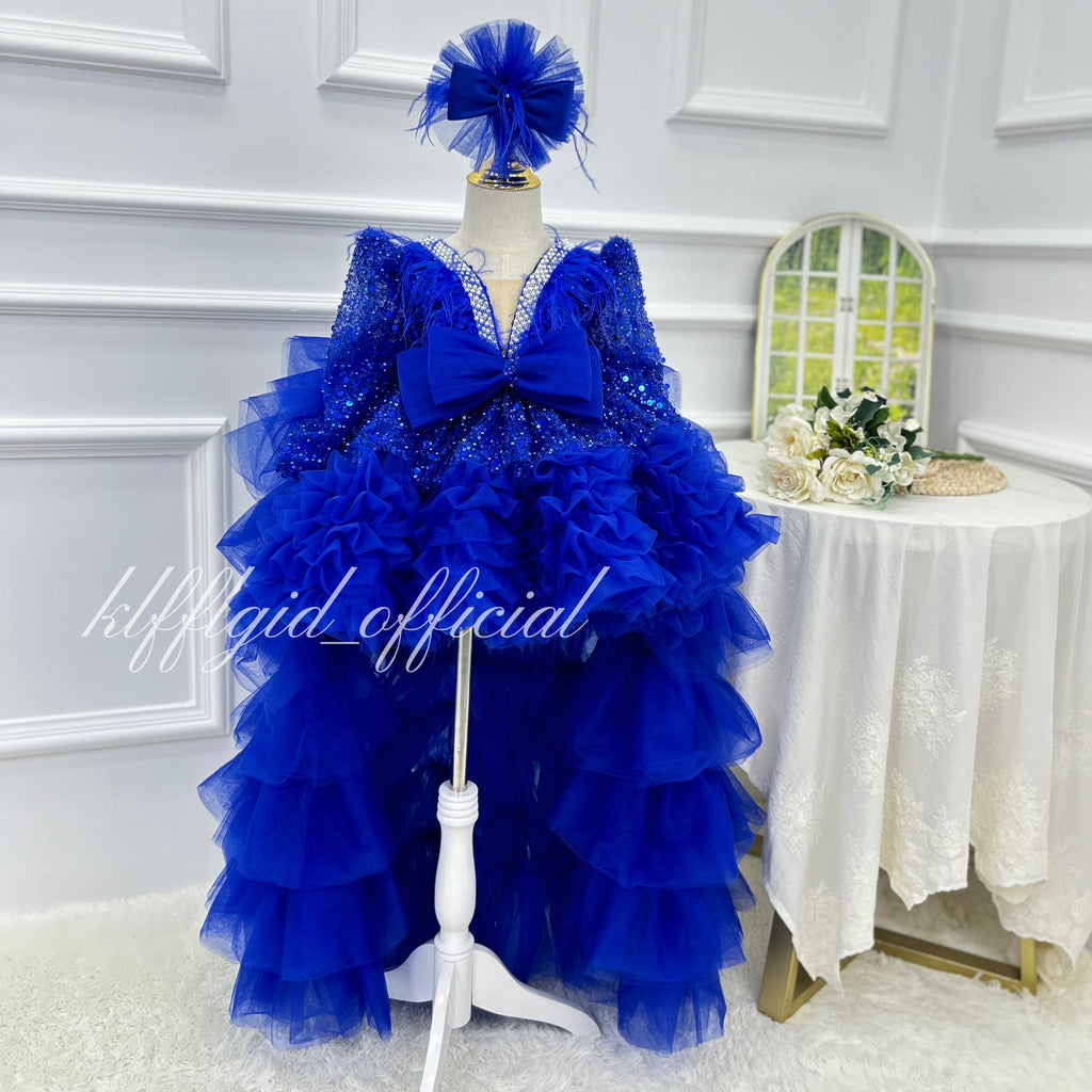 KLFFLGID Baby Birthday Dress 0-12 years old girls' dress with train Luxury ball catwalk costumes