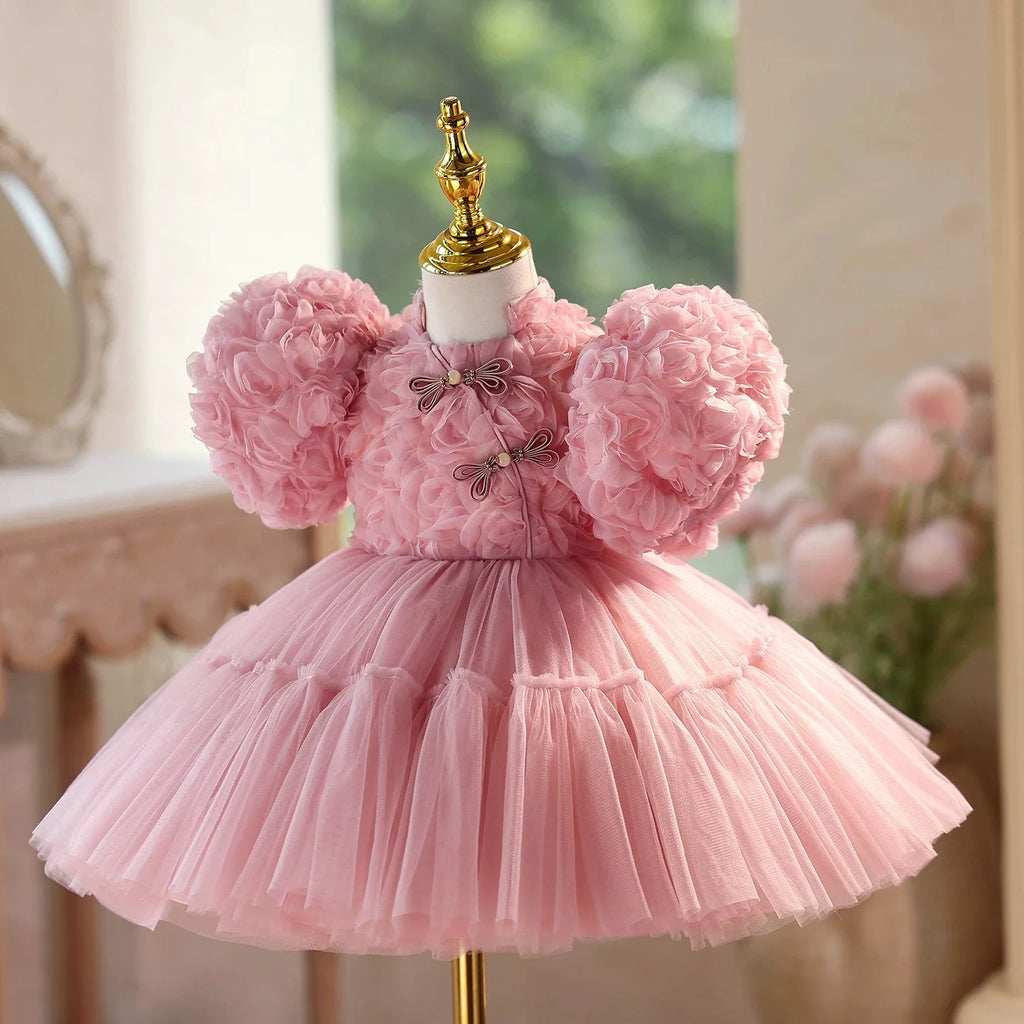Baby Birthday Dress Wedding Flower Girl Dress 3D Floral Pageant Gown｜KLFFIGID